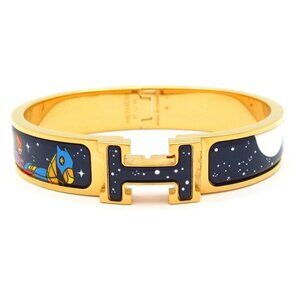 HERMES Clic H Gold Navy Multi Hardware Patent Leather Bangle